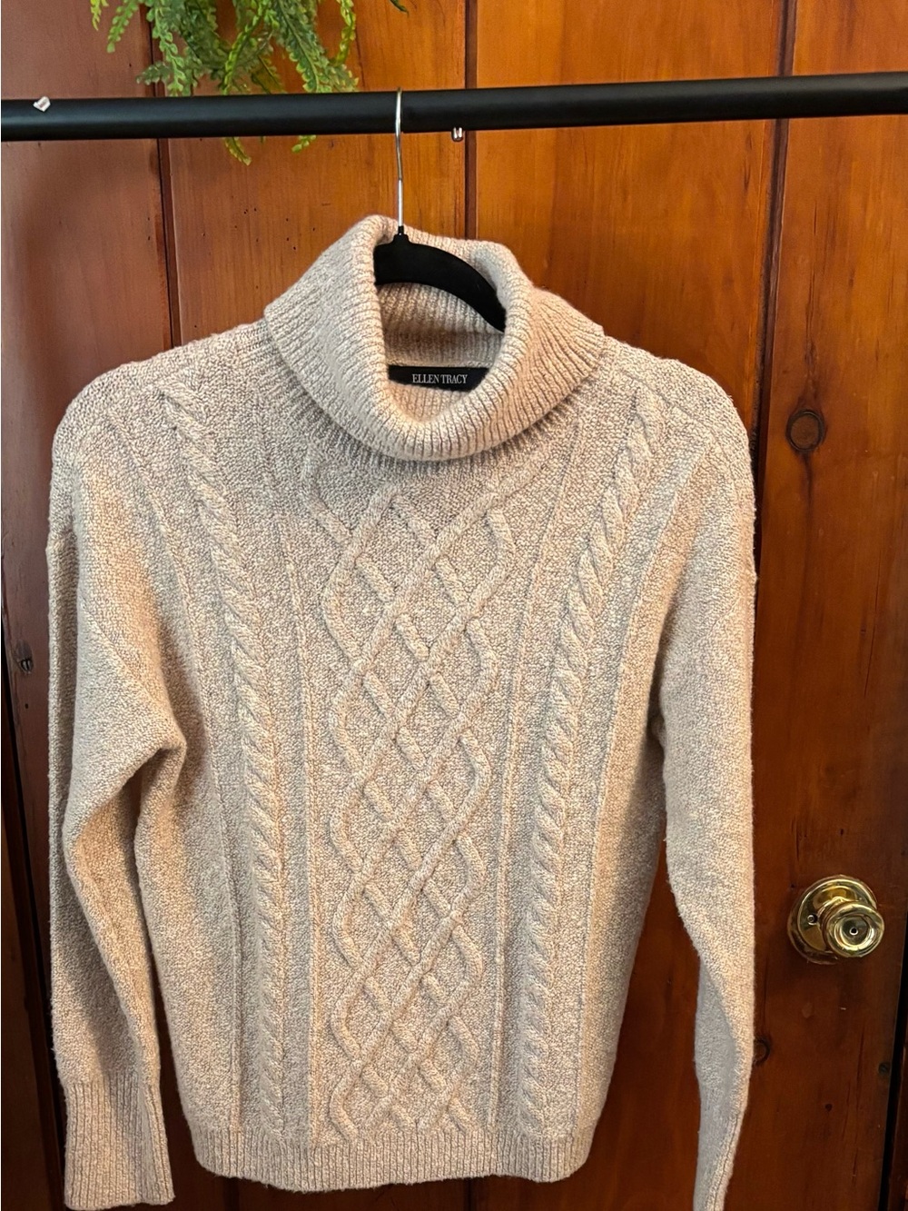 Ellen Tracy Cream Cable-Knit Turtleneck Sweater